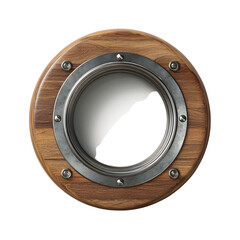 Round Wooden Porthole Window with Metal Frame - Professional Interior Design Element