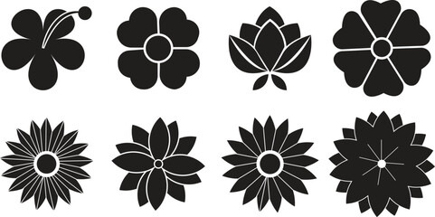 Black and white flower silhouette collection on white background