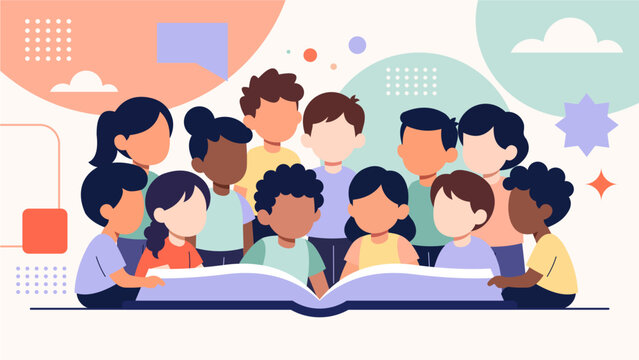 International Education Day – Diverse Children Learning Together with Open Book Illustration
