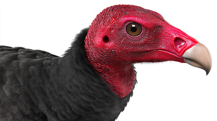Tropical vulture rendering, animated three-dimensional, red head detail, isolated PNG format, high resolution quality, wildlife visualization display, anatomical bird study , with 