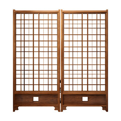 Traditional Wooden Japanese Screen with Square Windows - Transparent Background
