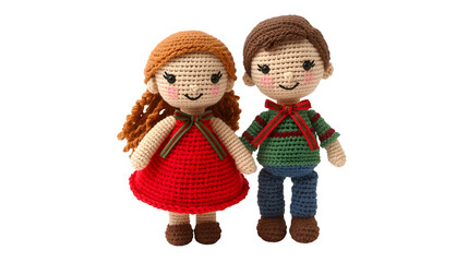 Crochet doll couple handmade amigurumi toys perfect for childrens gifts and nursery decor isolated on white