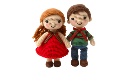 Crochet doll couple handmade amigurumi toys perfect for childrens gifts and nursery decor isolated on white