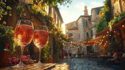 Rose wine, Italian alley, sunset, romantic dinner, travel