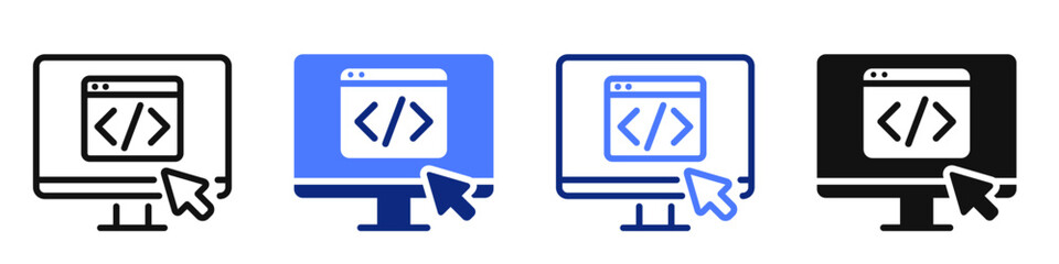 Vector icon or logo related to programming and coding, IT-business, computer and internet technology. Symbol for website or app UI, logo design, illustration