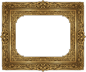 Create a Ornate Gold Picture Frame Vintage Style vector art with white background.