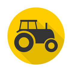 Tractor simple with long shadow icon isolated on transparent background