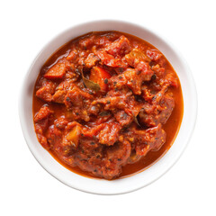 Red stew in deep serving bowl