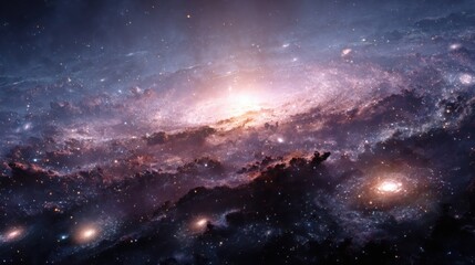 Fototapeta premium Stunning View of a Galaxy in Deep Space with Bright Stars and Nebulae