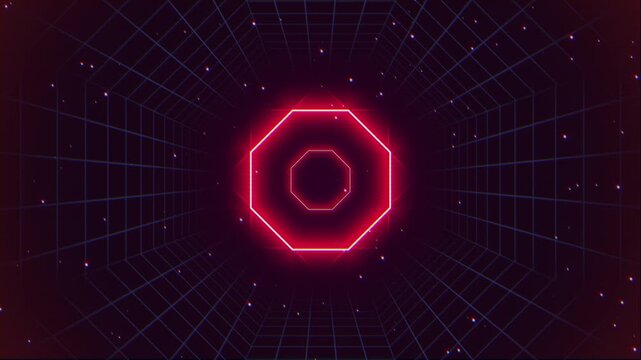 magenta illuminated octagonal gateway enhances video transitions and branding