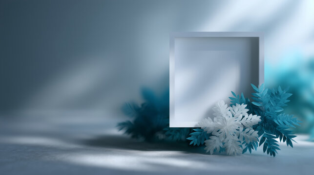A clean, modern winter sale banner design, soft minimalistic winter aesthetic. Background: smooth gradient from cool light cyan at the top to deeper icy turquoise blue at the botto - Powered by Adobe