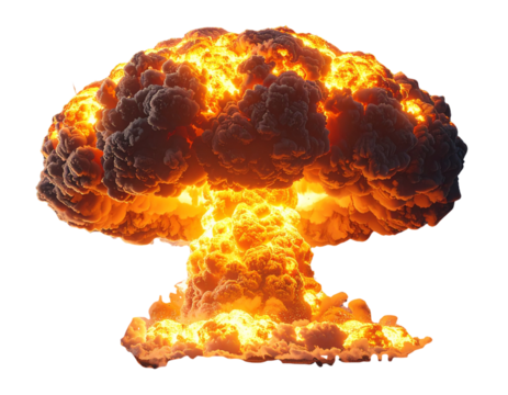 Transparent PNG available nuclear explosion blast with mushroom cloud isolated on transparent white background, clipping path - Powered by Adobe