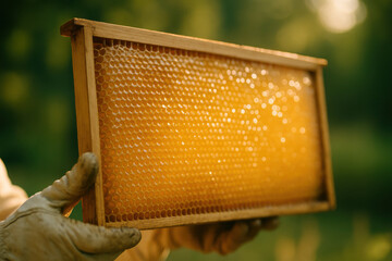 Honey Comb frame: The close-up view unveils the intricate detail of a frame, a testament to the apiary's craftsmanship.