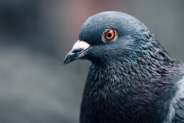 Fototapeta premium Close-up of a white pigeon standing on urban pavement with soft background blur