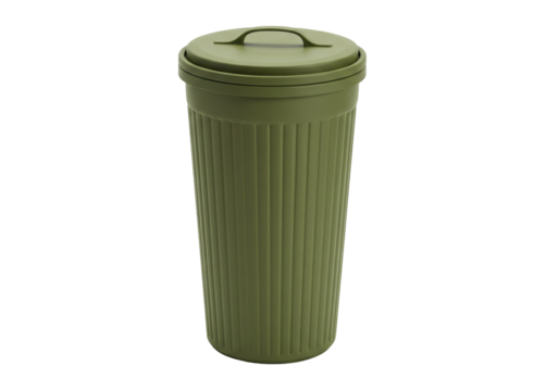 Isolated olive green trash can with a lid for bathroom or small waste bin, houseware item