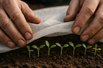 Nurturing Growth: A tender touch shields delicate seedlings, symbolizing care and the nurturing of life, fostering growth and future potential.