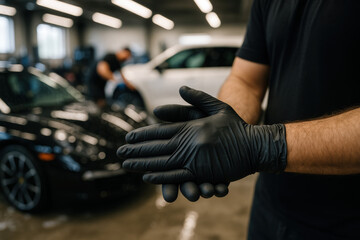 Readying for Precision: A person prepares for meticulous car maintenance, showcasing the dedication to detail and craft.