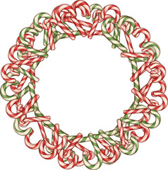 Isolated a kinds of deferent Christmas candy cane circle frame. Red and white striped festive holiday border vector art with white background.
