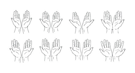 Hand positions outline set with transparent background
