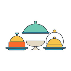 Stylized food cloches and serving dish for hospitality service