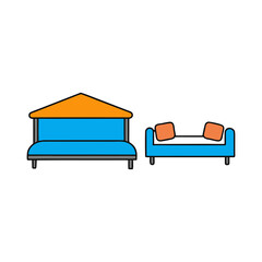 Modern stylized furniture set with sofa and a house icon design