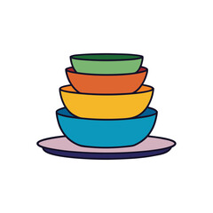 Stack of colorful nesting bowls and plate, kitchenware design