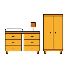 Baby room furniture set with dresser, lamp, and wardrobe icon