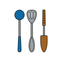 Colorful kitchen utensils set isolated for cooking and baking