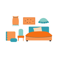 Isolated vector bedroom furniture collection for home interior