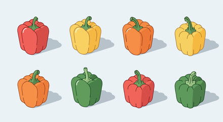 Colorful bell peppers isolated with transparent background