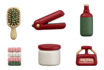 Obraz premium Premium Miniature Hairstyle Tools and Accessories Set on Transparent Background