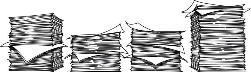 Stacks of paper a black and white illustration of overwhelming paperwork