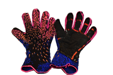 A pair of goalkeeper gloves playing football isolated on white.