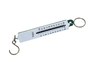 Mechanical kitchen scales or steelyards isolated on PNG background.