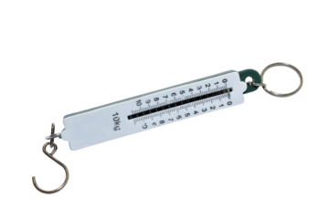 Mechanical kitchen scales or steelyards isolated on PNG background.