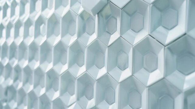 Video A detailed view of a textured, modular wall composed of white hexagonal tiles