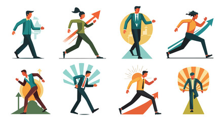 Business people achieving goals with upward movement