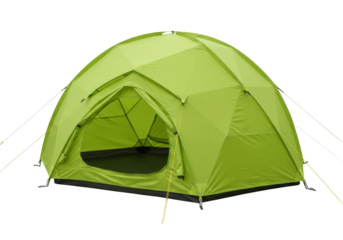 Isolated three-person tent in the outdoors for camping adventures, vacations and recreation