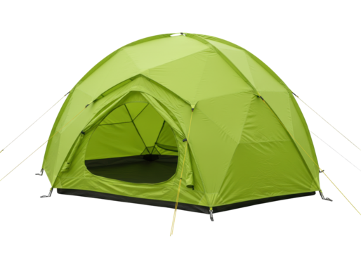 Isolated three-person tent in the outdoors for camping adventures, vacations and recreation