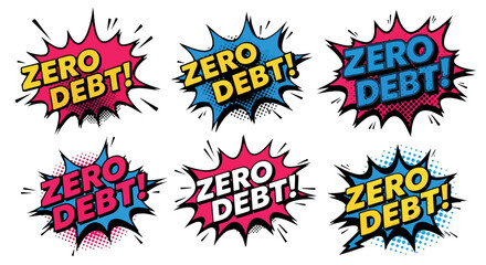 Zero debt comic speech bubbles with transparent background