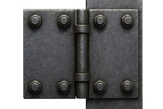Industrial Prison Door Hinges and Bolts on Transparent Background