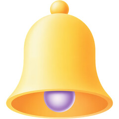A yellow bell with a purple clapper on a transparent background