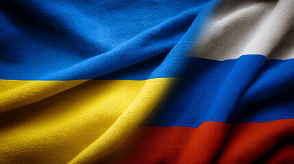 ukrainian flag and russian flag waving together. ukraine and russia relations