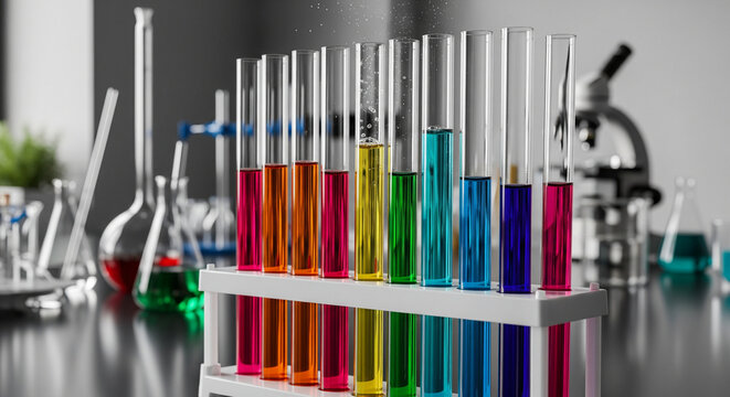 test tubes with colorful liquid