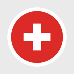 Red Circle Icon – White Cross Symbol for Aid and Health