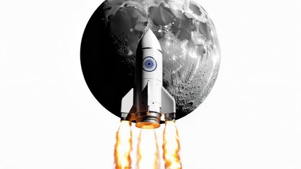 Indian space rocket launching towards the moon with heavy smoke and fire isolated on white background - Powered by Adobe
