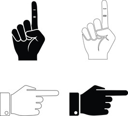 Hand Pointing Gesture Vector Icons – Index Finger Direction and Attention Symbols