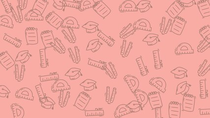 Pattern of school supplies and graduation caps, ideal for educational backgrounds, schoolrelated designs, or graduation announcements in a vibrant setting. - Powered by Adobe