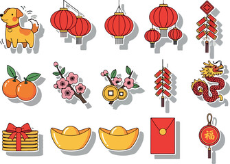 Festive Icons for Lunar New Year Celebration with Traditional Symbols