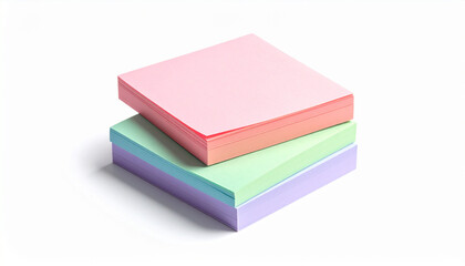 Stack of Square Sticky Notes in Vibrant Colors on White Surface &ndash; Office and School Supplies for Organization, Color Coding, Planning, Creative Note-Taking, Visual Sorting, and Productivity Tools